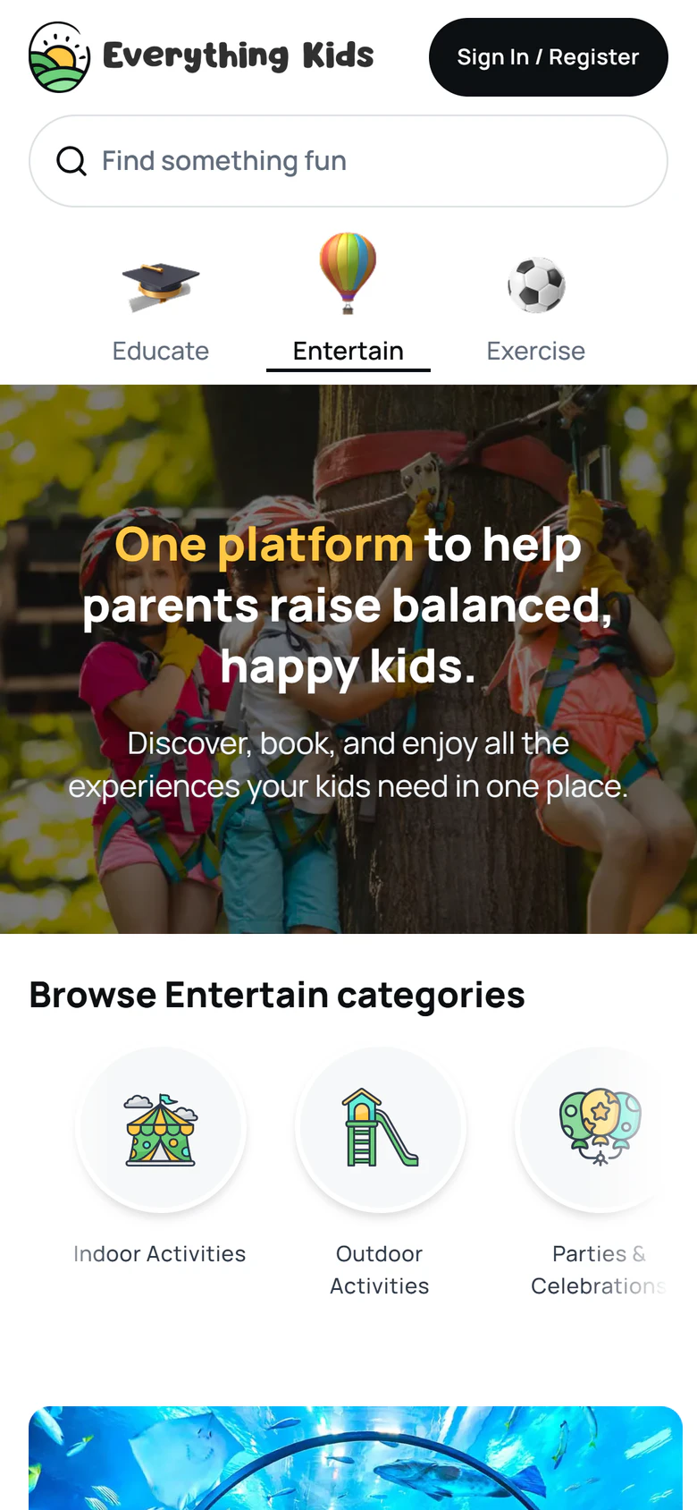 Everything Kids on a phone: the homepage